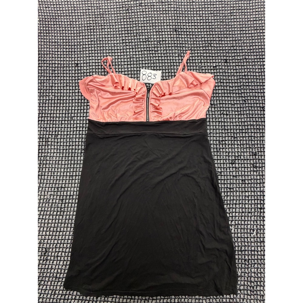 Venus Mini Dress Womens Large Pink Black Rhinestone Ruffle Colorblock